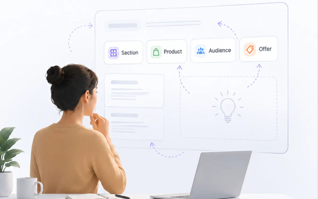Getme AI start-from-context step — describing the section, product, and audience to prime the draft.