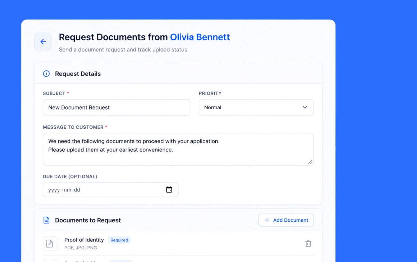 Getme Forms document request collecting files and information from customers.