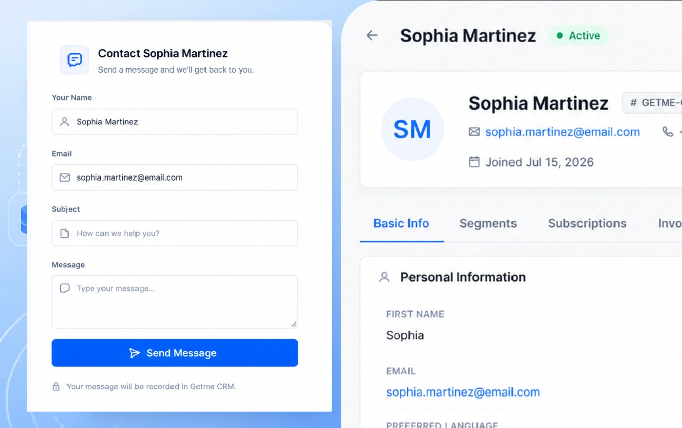 Getme Forms lead capture form collecting and routing new prospects.