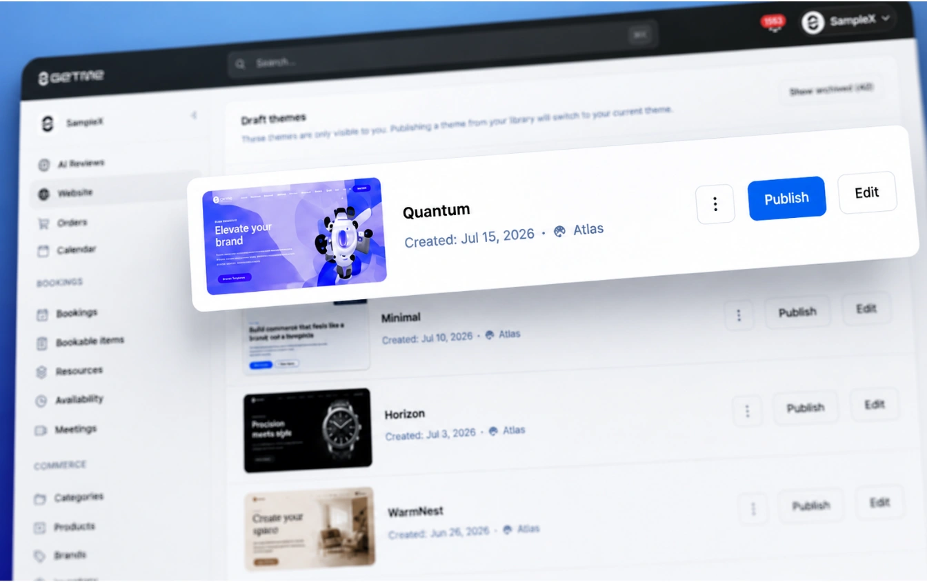 Getme Sites preview and publish flow — staging changes and previewing across languages before going live.